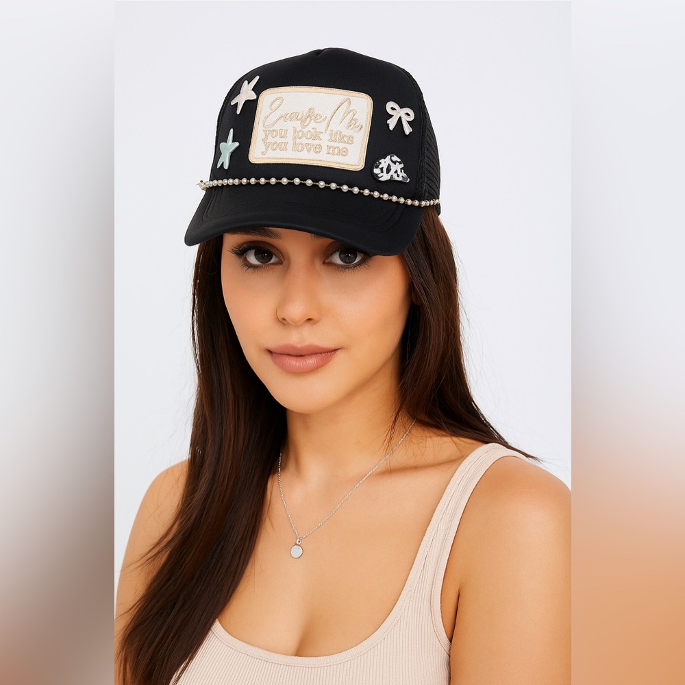 Adult Black Trucker Hat with Embellishments